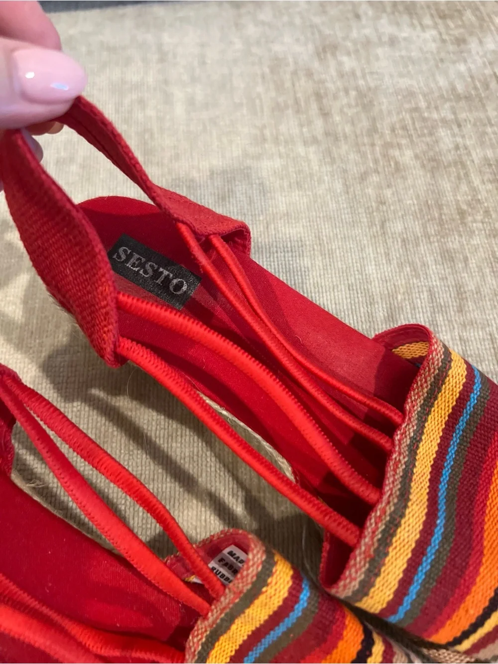 Sesto Meucci Red Slingback Espadrilles with Multicolor Stripes